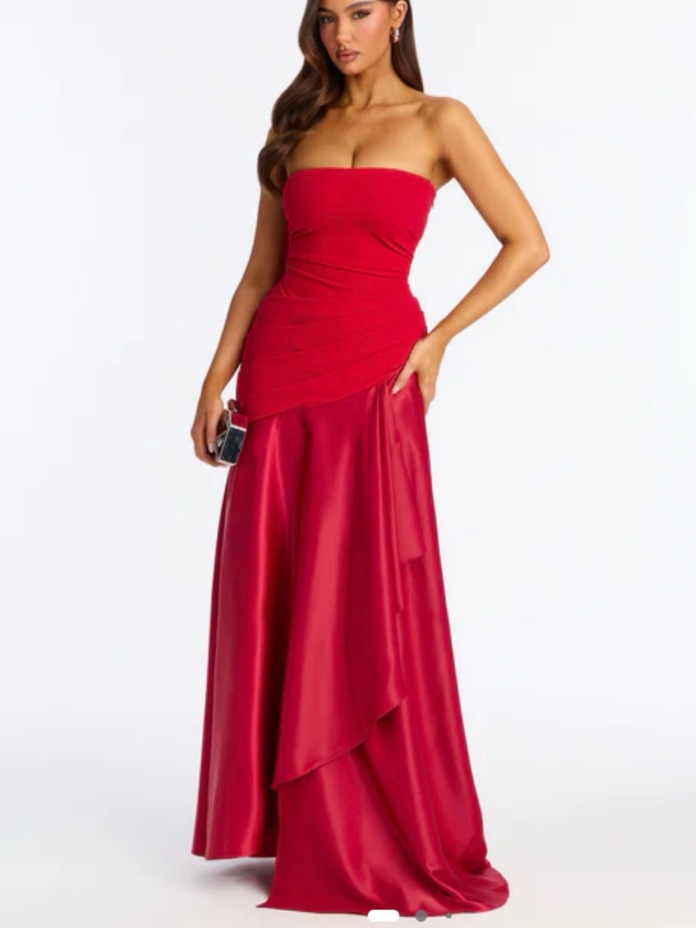 Fashion Nova Strapless Red Satin Gown